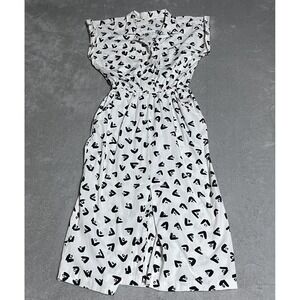 Vintage Christina Grant Dress Womens Small White Black Midi Geometric